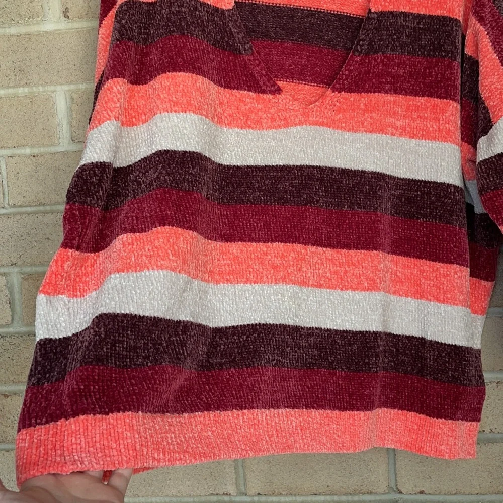 Express Chenille Striped V-Neck Sweater